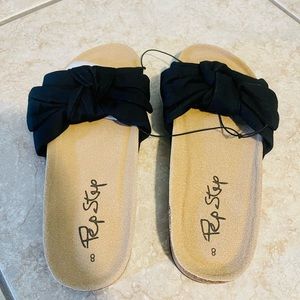 BRAND NEW PepStep Slide Sandals black with bow Size 8